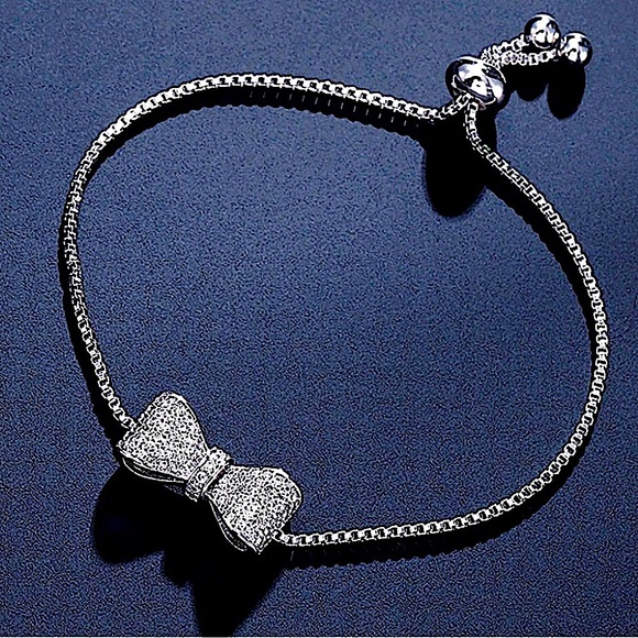 White Gold Plated Bow Knot Bracelet - Picture 2 of 7
